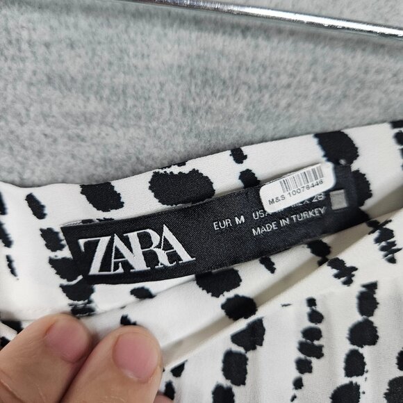 ZARA Women's Black and White Printed Midi Pleated Skirt Size M - Picture 6 of 6